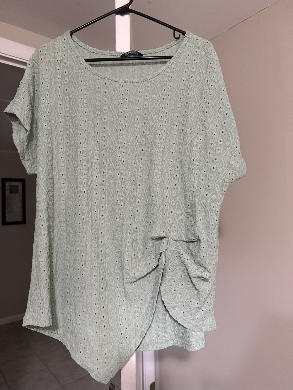 BloomChic Mint Eyelet Knit Short Sleeve Tunic